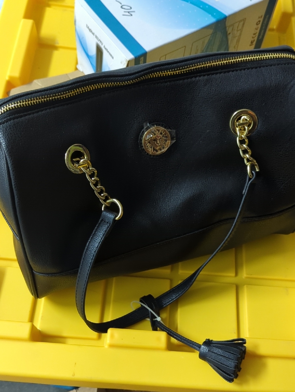 Anne Klein Black Shoulder Tote with Gold Chain Hardware - Picture 1 of 4